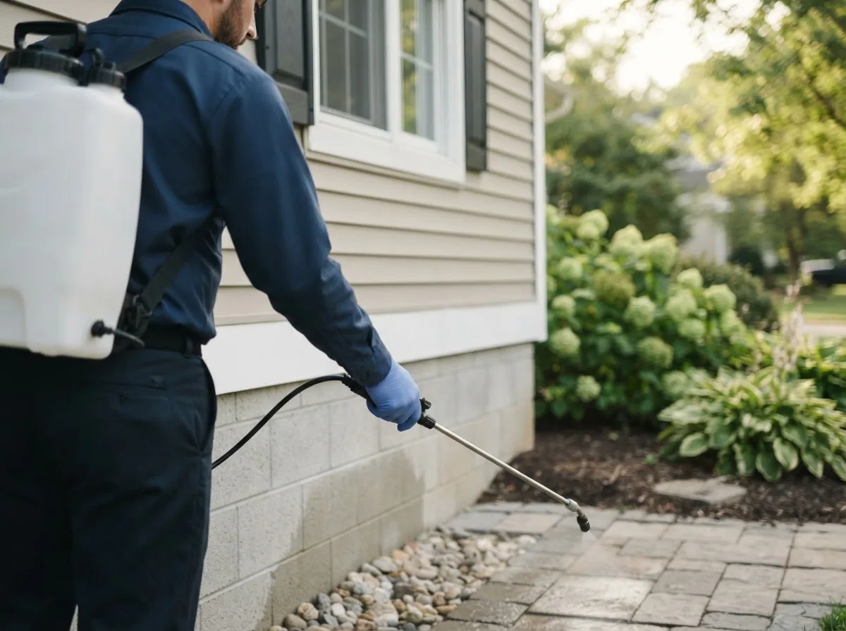 Pest control technician inspecting a home in West Hamlin, WV